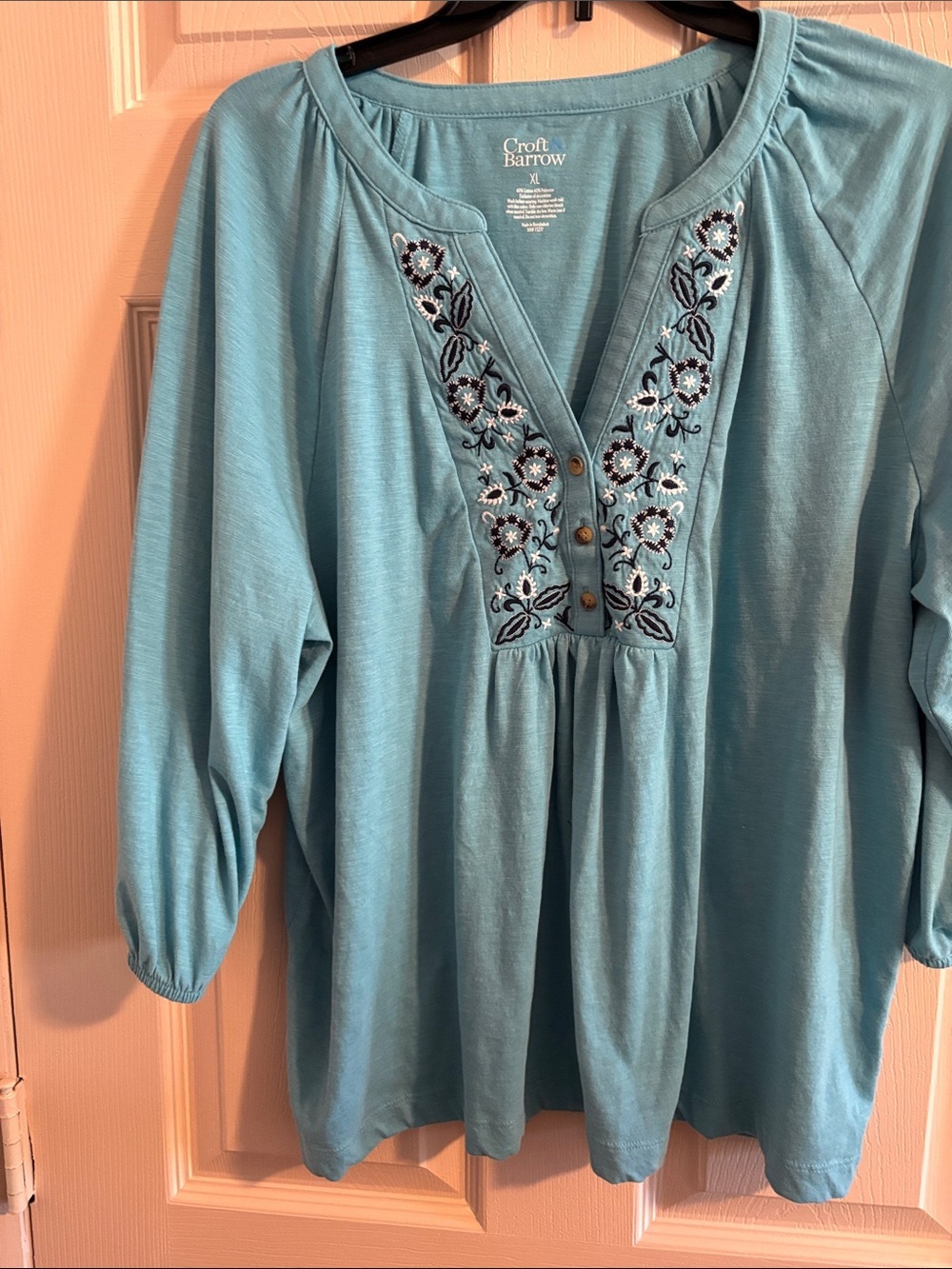 croft & barrow Teal Embroidered Henley Tunic